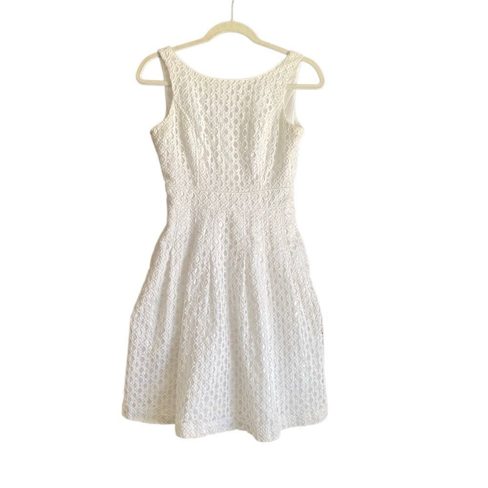 White House Black Market White Crocheted Eyelet Overlay Dress. Size 0.